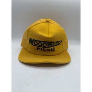 Vintage Woodward's Picnic Trucker Hat Snapback Yellow Mesh Cap Department Store